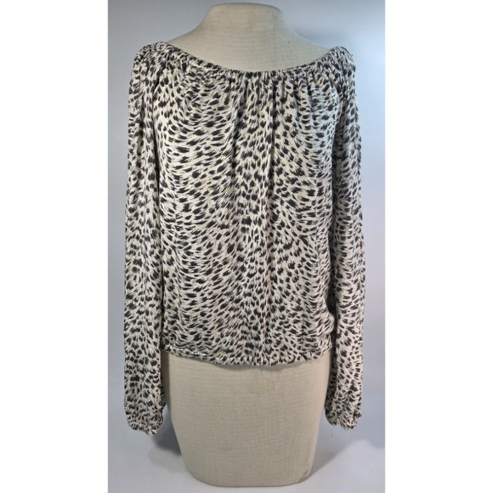 Anthropologie - Cascais On/Off Shoulder Leopard Print Top Flowy Sleeves Size XS